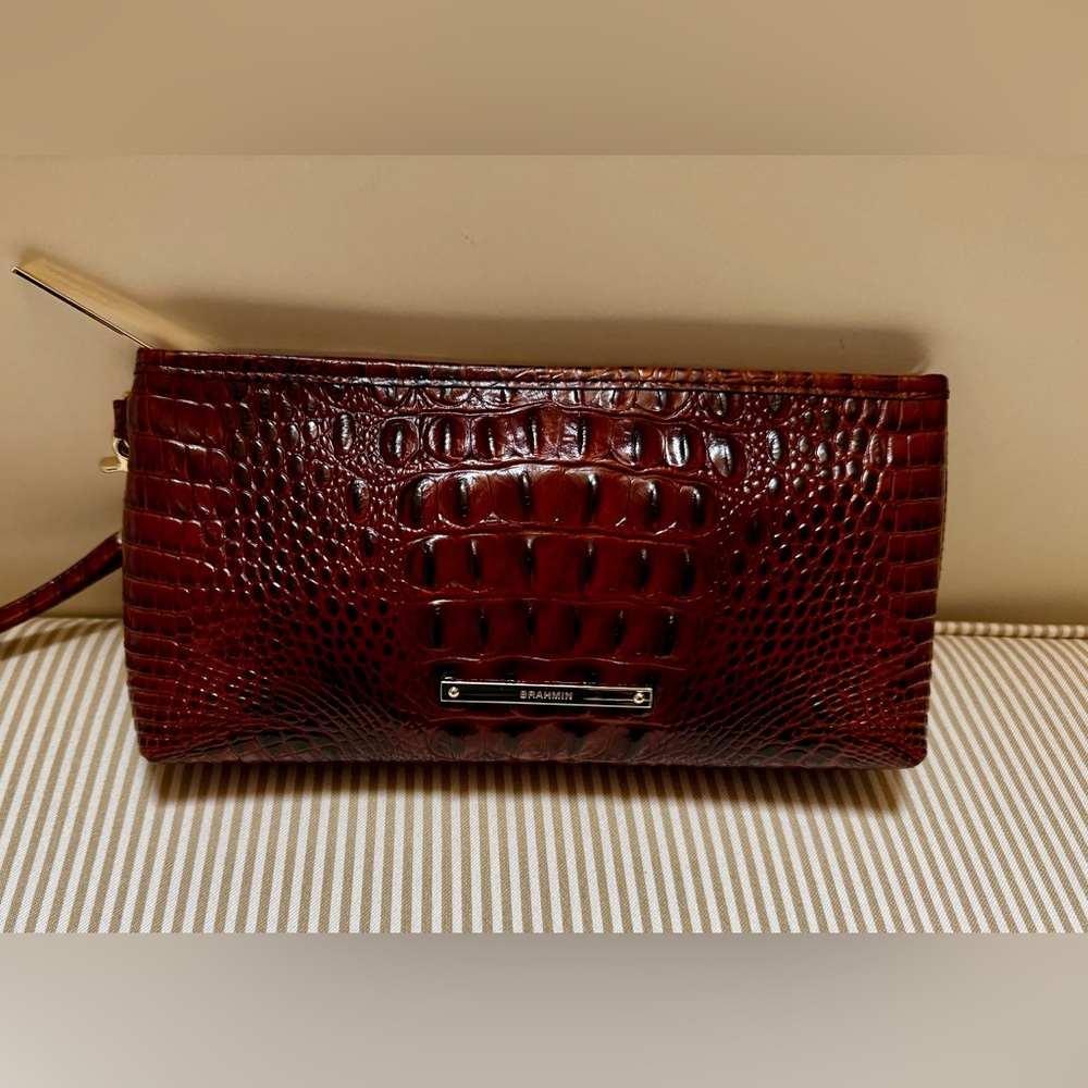 Brahmin Pecan Kayla croc Embossed Clutch